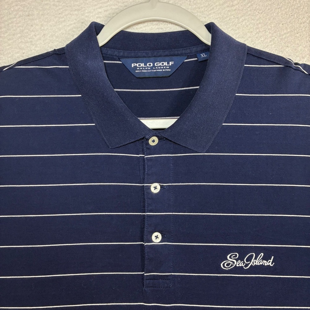 Polo Golf Ralph Lauren Sea Island Polo Shirt Men XL Blue Stripe Pima Cotton Prep